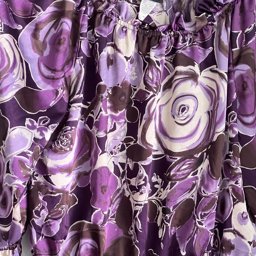 MSK Floral Peplum Blouse Womens Large Off Shoulder Ruffle Purple Rose Boho Top - Picture 7 of 11